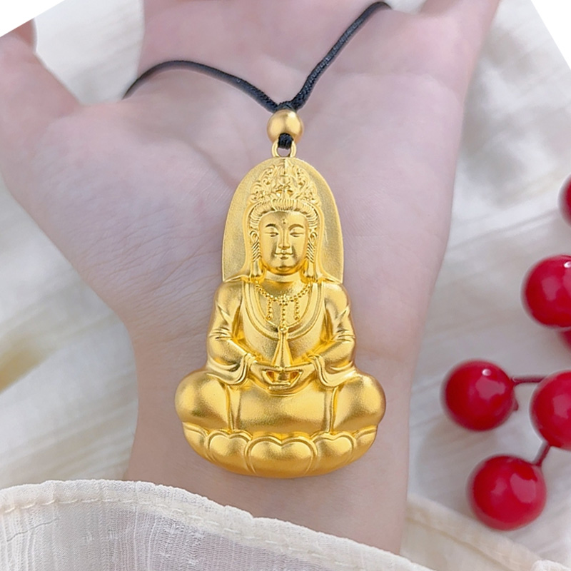足金999古法观世音菩萨观音黄金吊坠男纯金挂坠项链克差多退少补