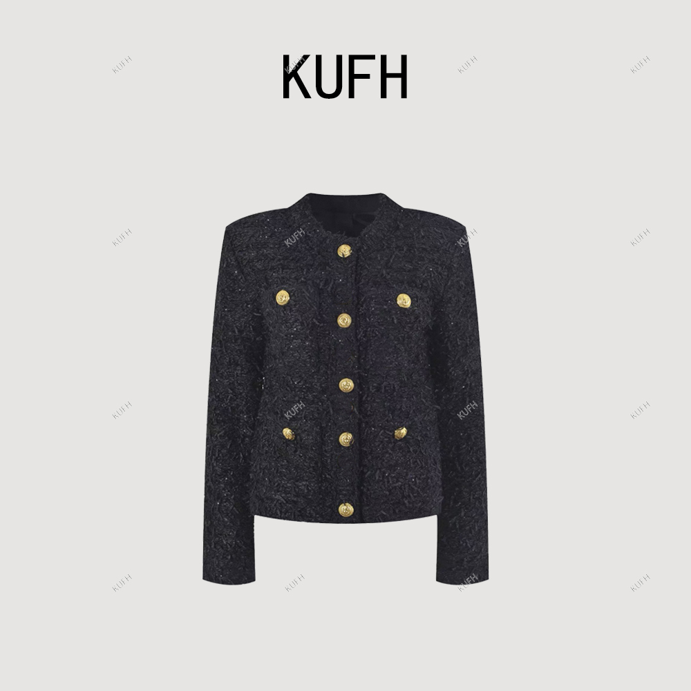 KUFH【黑金缪斯】巴家粗花呢圆领修身显瘦小香风上衣女外套K8822