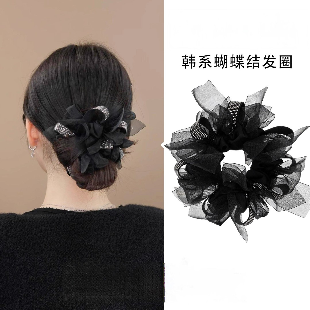 闪耀蝴蝶结大肠发圈新款精致减龄低丸子头绳蓬松橡皮筋发饰4203