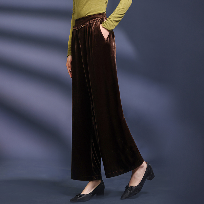 （崔万志工厂）100%桑蚕丝 真丝乔绒休闲百搭阔腿裤 松紧腰 WZ6176