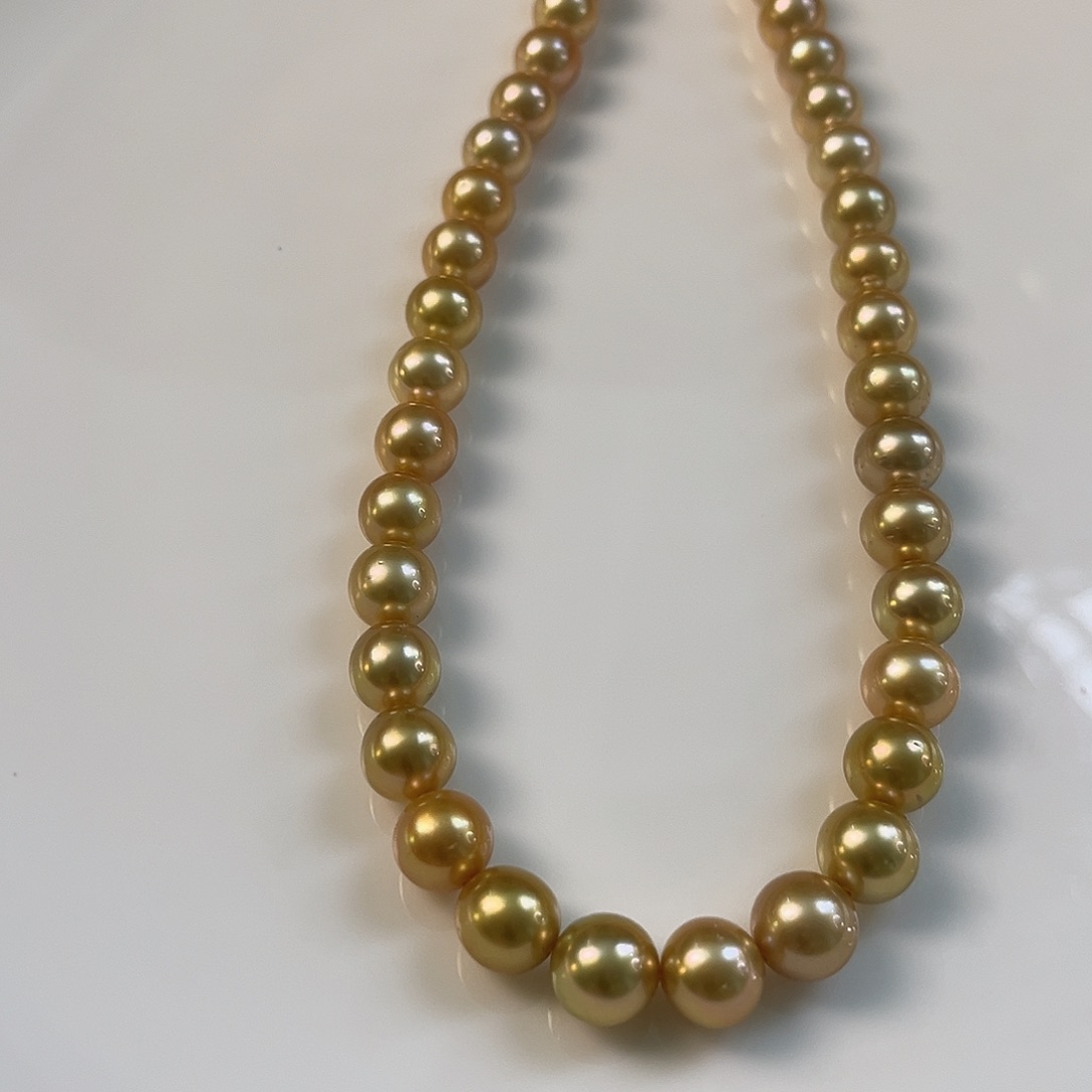 银S925镶嵌海水珍珠颈饰南洋浓金茶金9-11