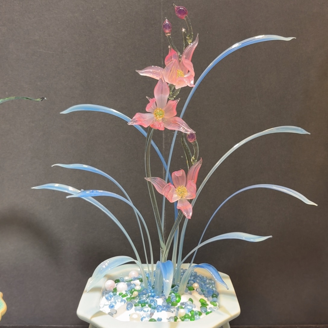 手工艺品琉璃粉色兰花26