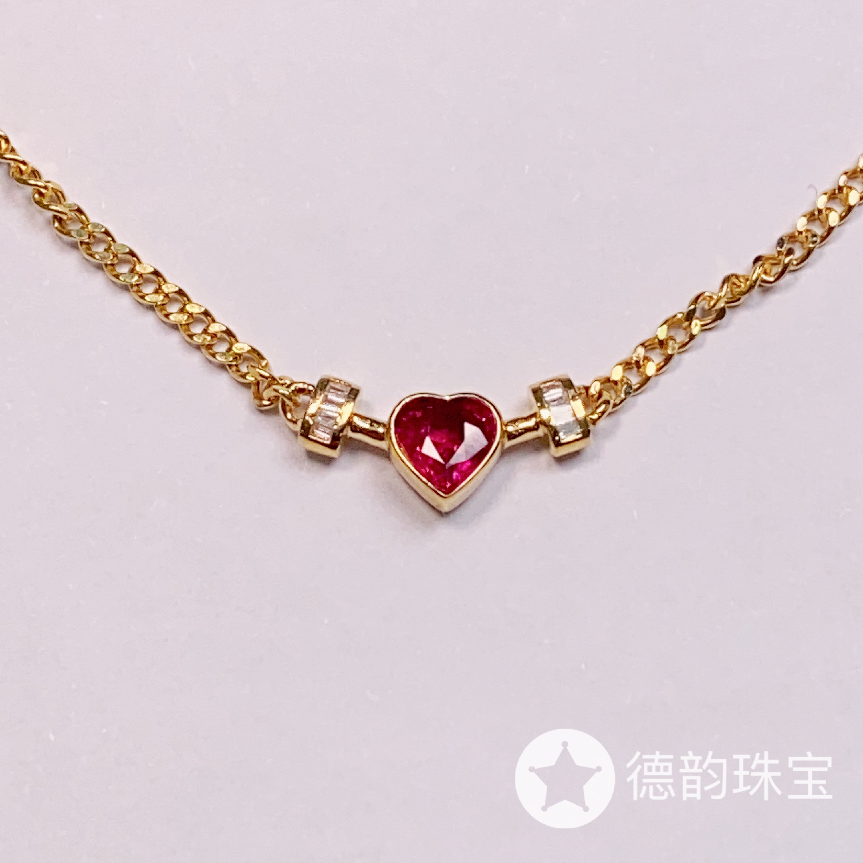 18k金镶嵌天然红宝石项链