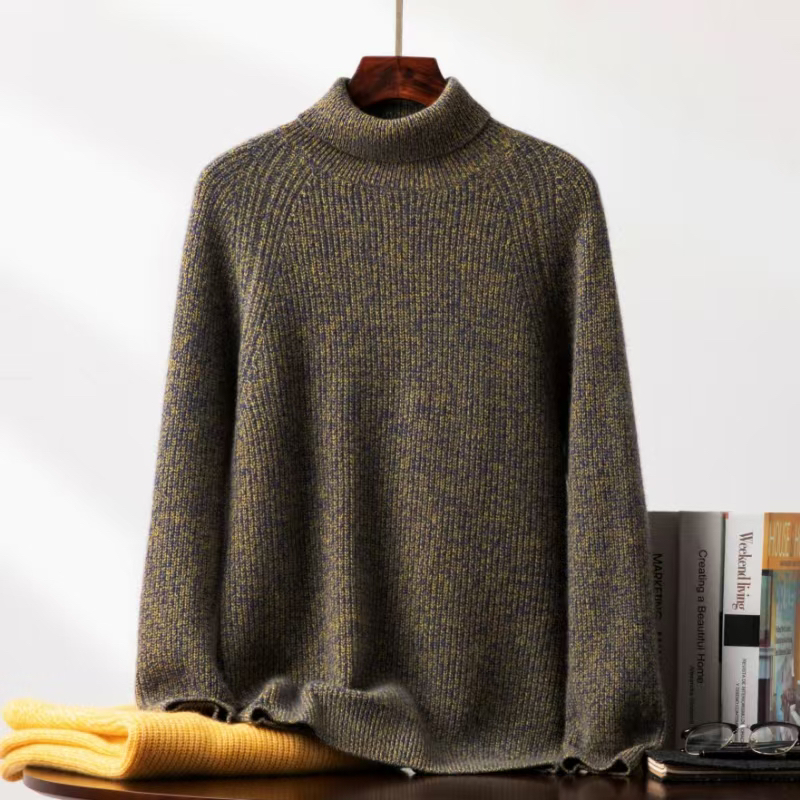 新款花纱高翻一百分山羊绒保暖内搭纯色插肩450克男士