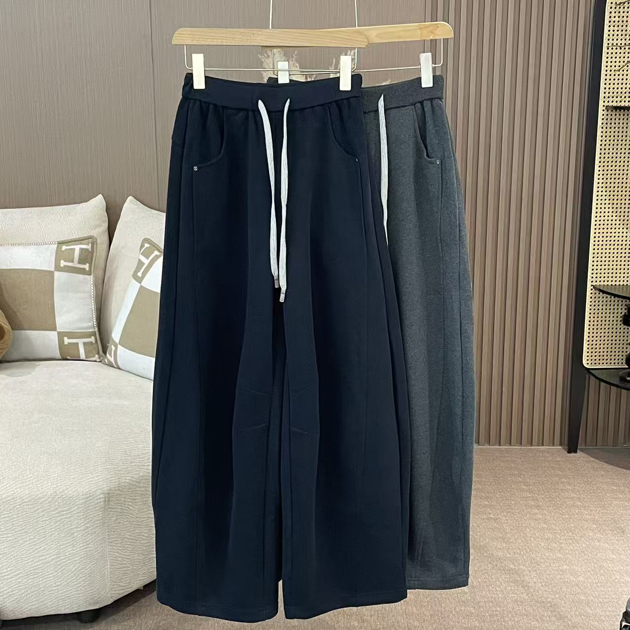 TING GE 欧洲站2025秋季新款慵懒高腰抽绳弯刀卫裤 F 3666