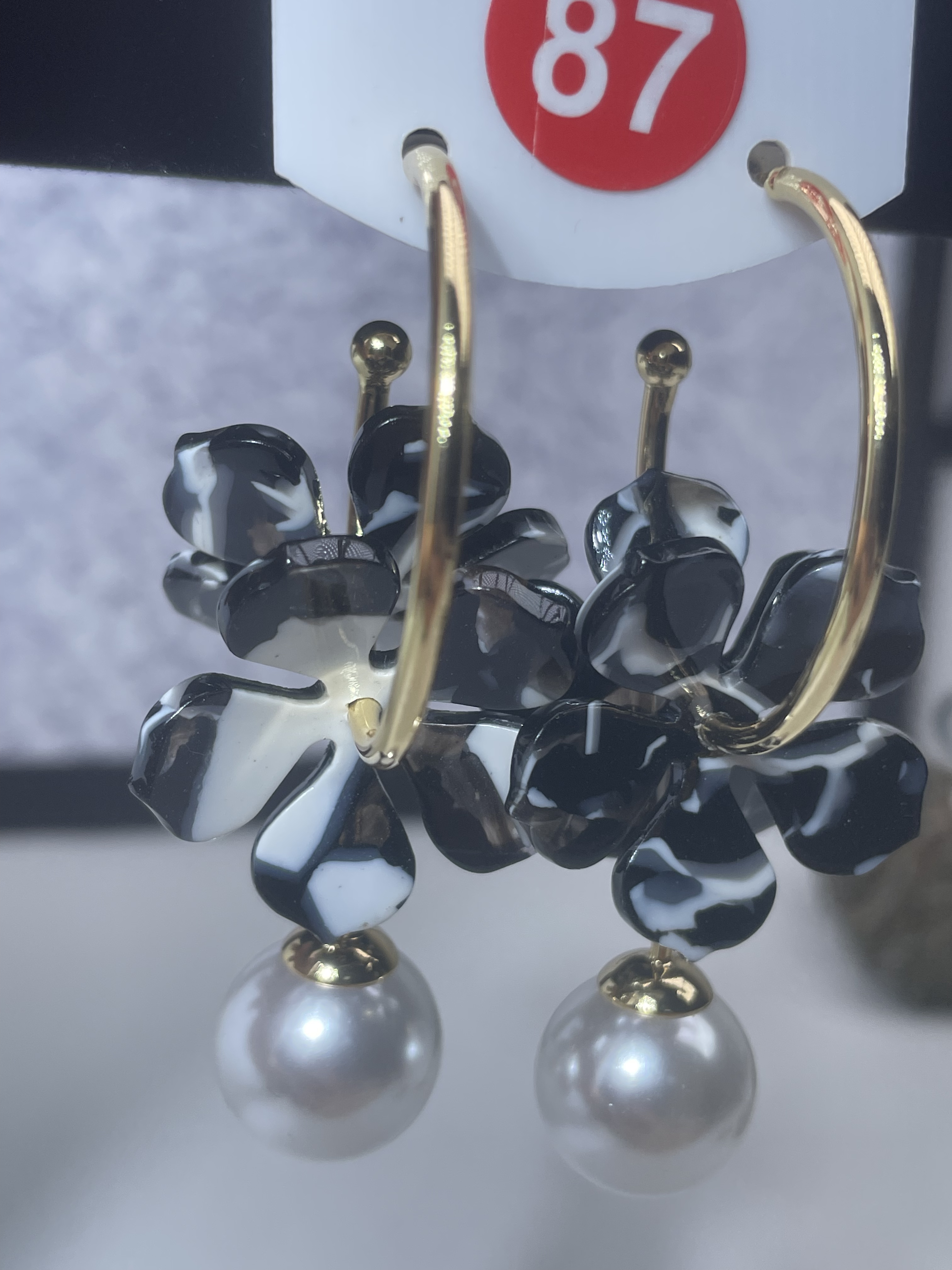 合金亚克力耳饰 575号甜美风撞色白色时尚耳环金色百搭气质复古