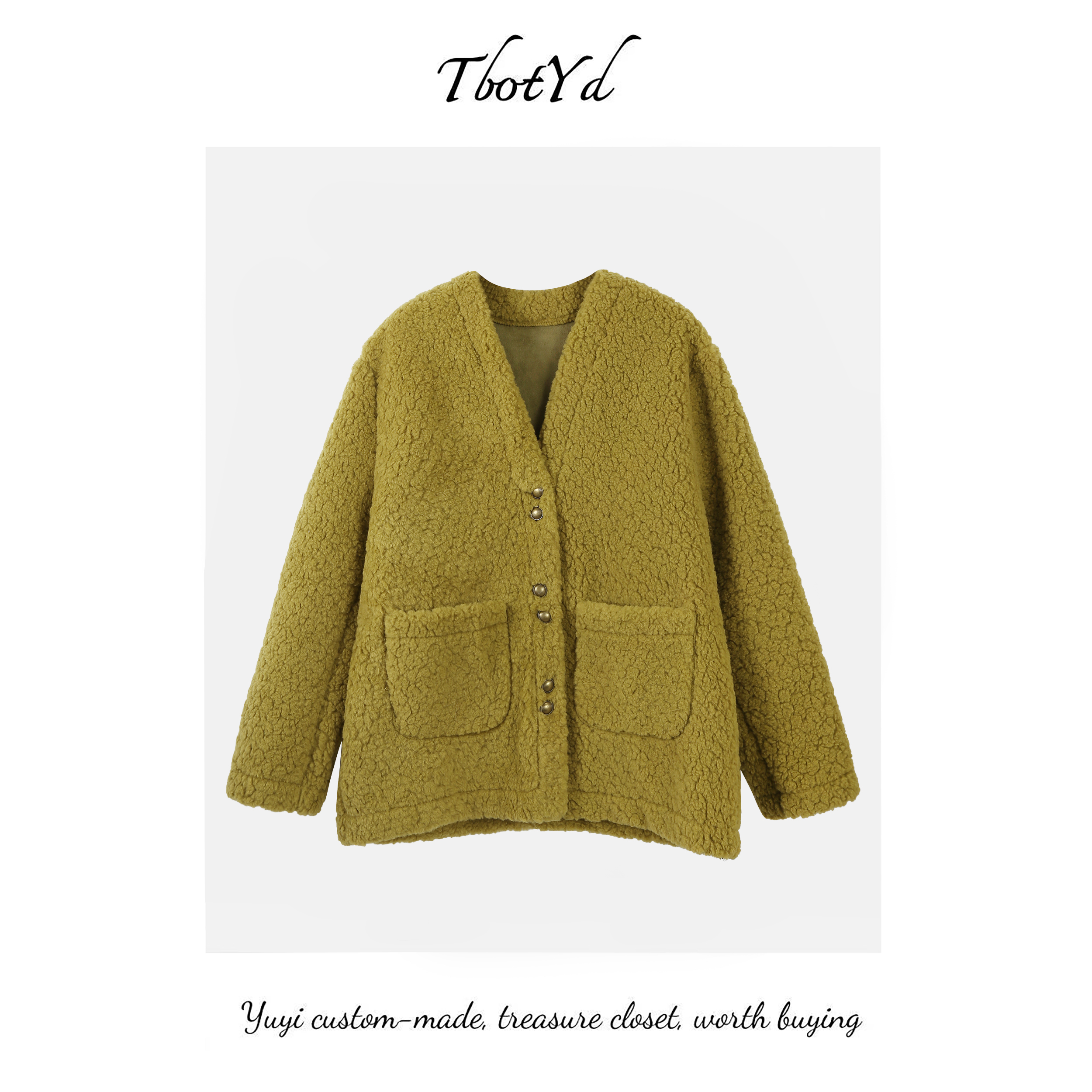 【温柔限定】冬季防寒气质V领双口袋设计时尚百搭塌塌毛外套