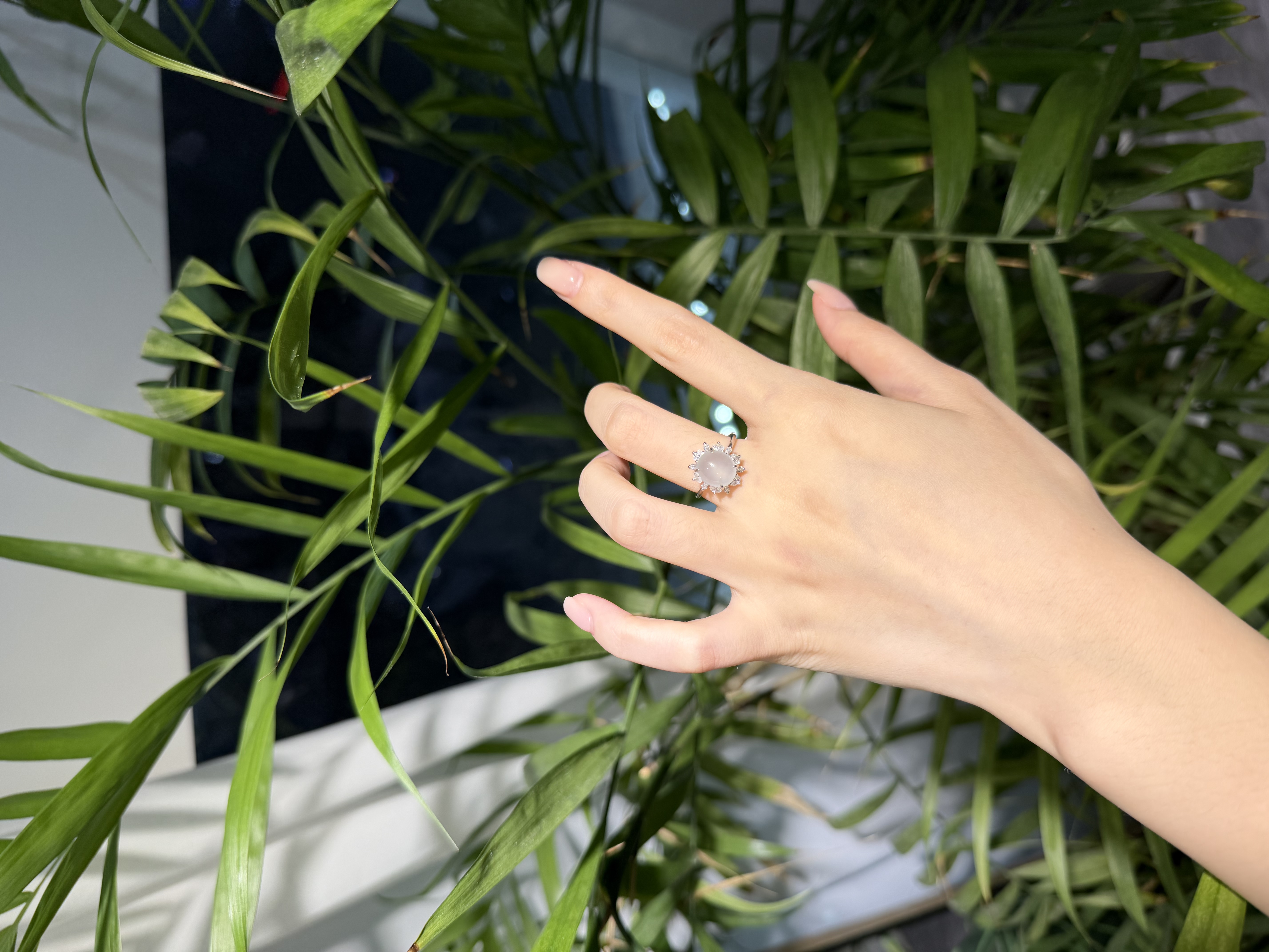 天然缅甸A货翡翠925银镶翡翠戒指镶嵌气质