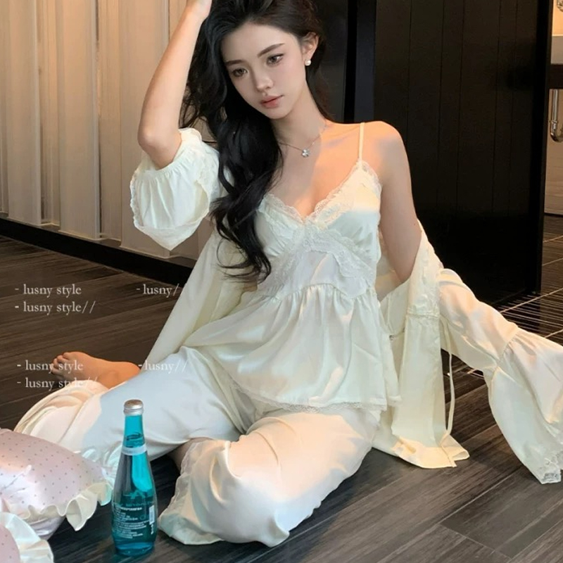 【直播专属(200-300)编码】 绸缎丝滑气质套装纯欲蕾丝睡衣裙冰丝
