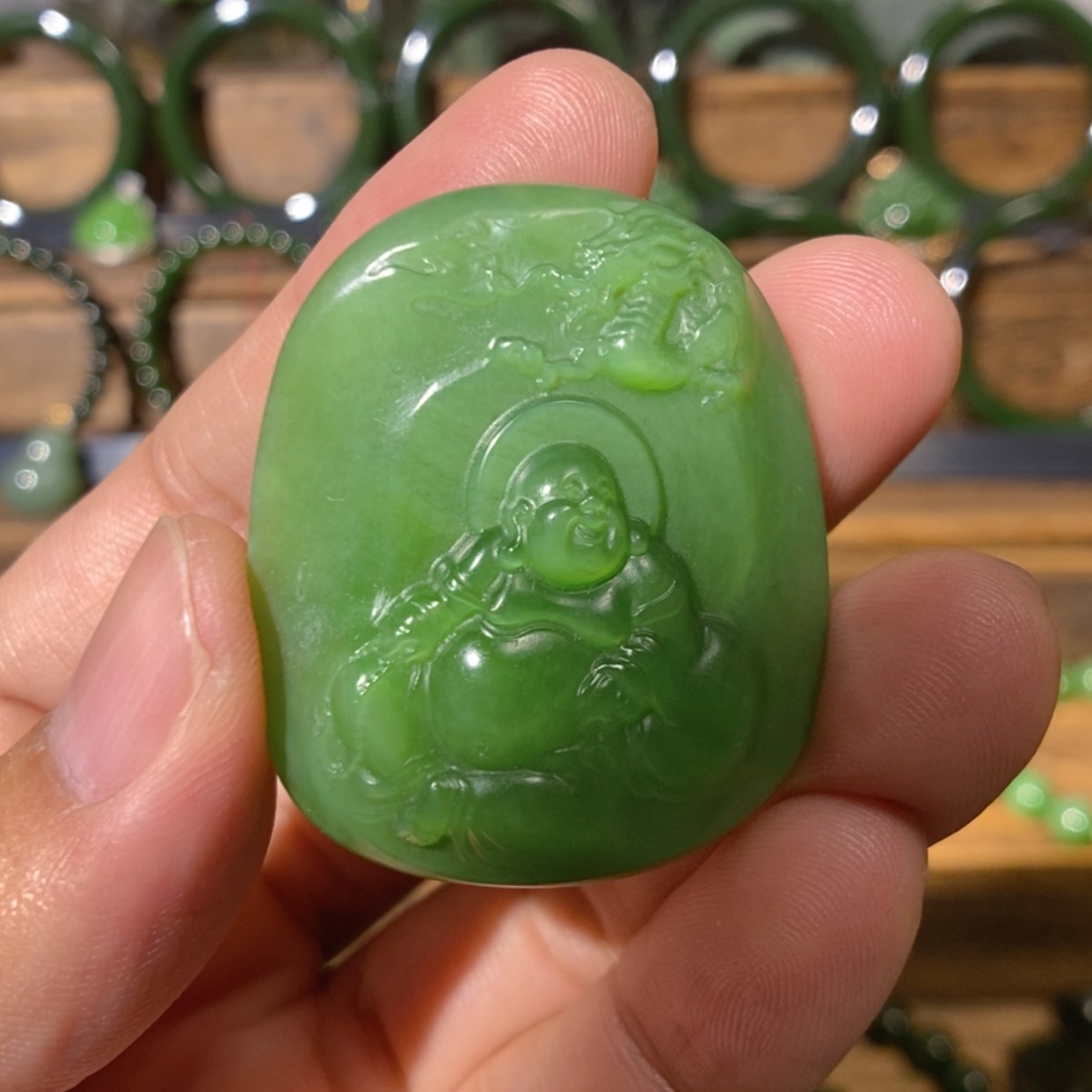 【闪购商品】吊坠(不含链)未镶嵌和田玉F*俄料粉阳绿猫眼佛公
