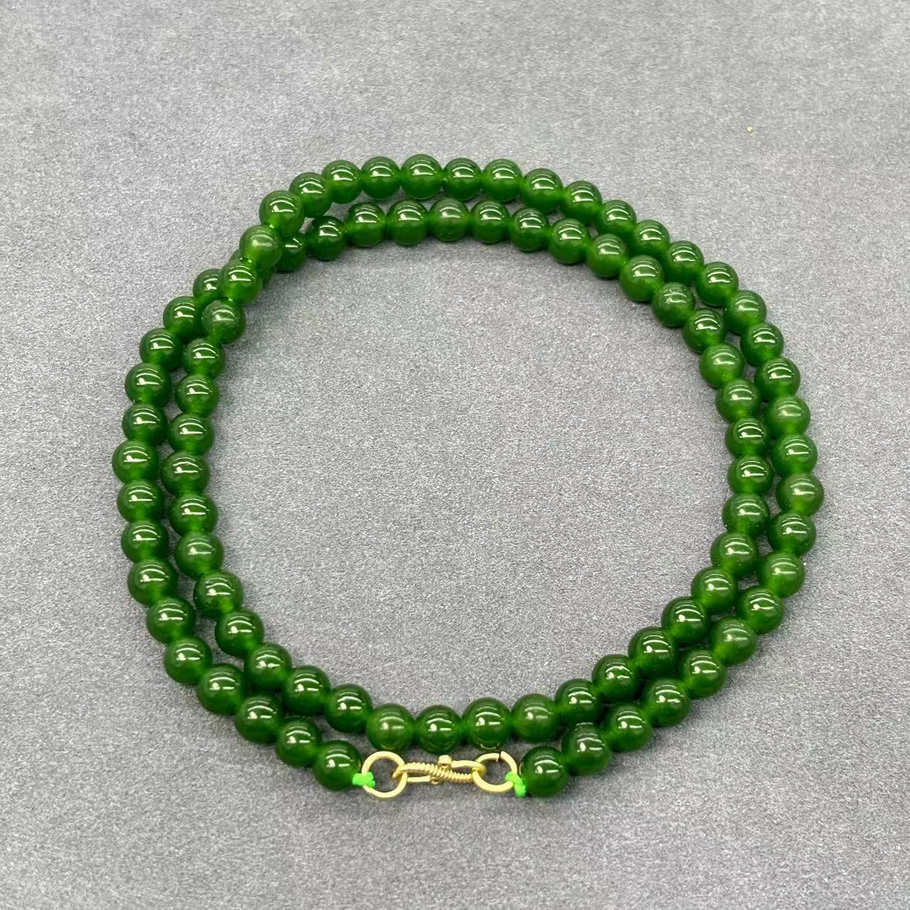 x585-国风设计款金宝绿圆珠项链-石英质玉-赠礼盒