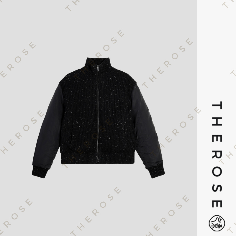 之柔【登陆计划】时尚保暖点子纱针梭拼接鹅绒外套秋冬立领羽绒服女