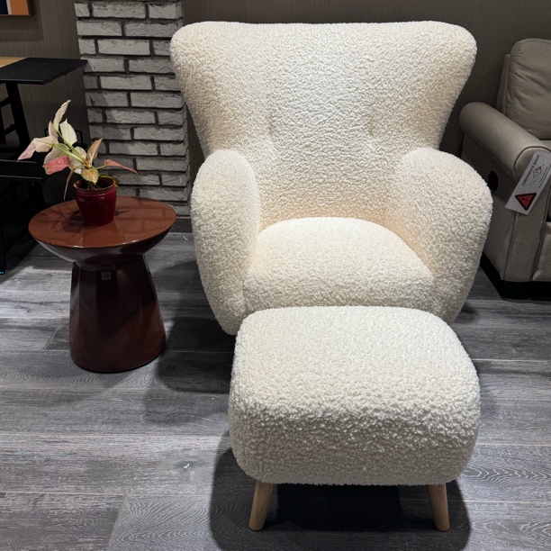 奶油风实木脚客厅单人沙发卧室休闲椅法式简约