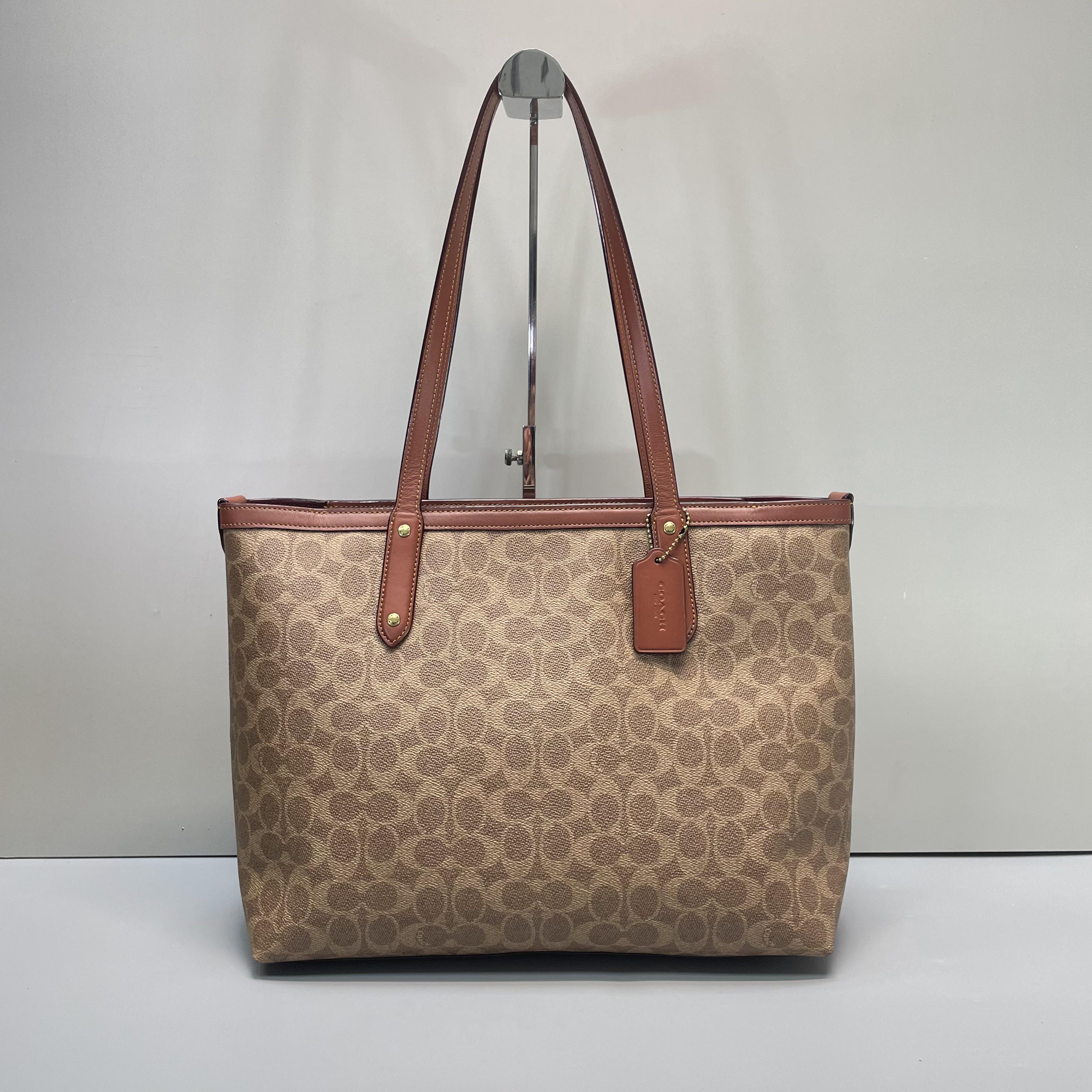 95新 COACH/蔻驰 红棕老花托特包35*28*15cmD122808