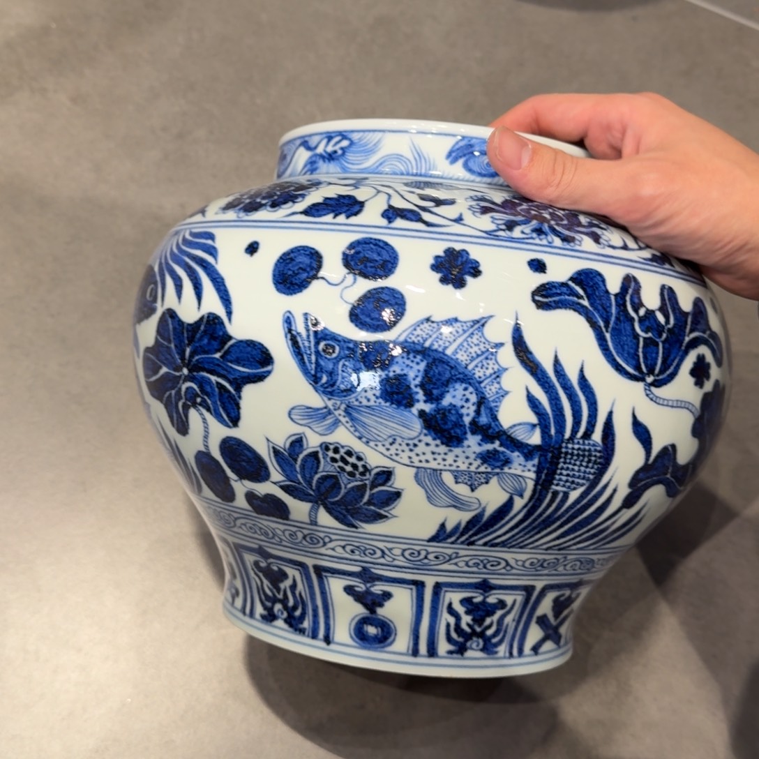 _***8瓷片鱼藻纹罐子手绘