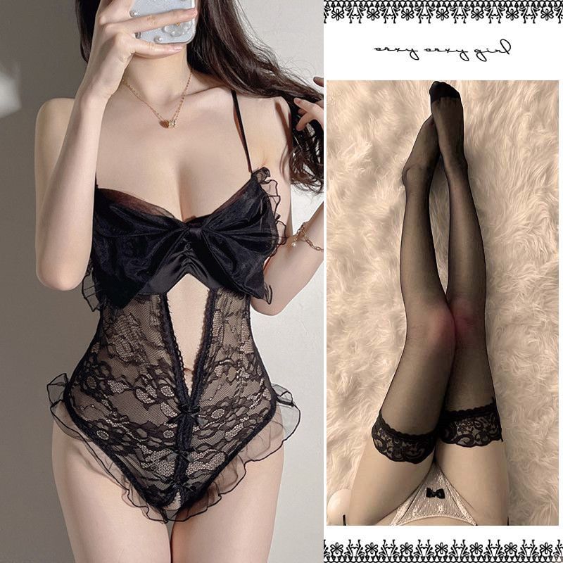 蕾丝镂空连体睡衣女性感火辣薄款纯欲风家居服套装