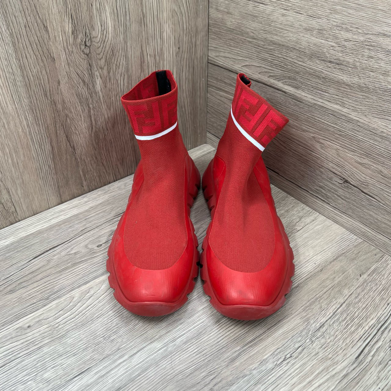 95新 FENDI/芬迪 红色双F刺绣厚底袜子鞋 41码/95新/