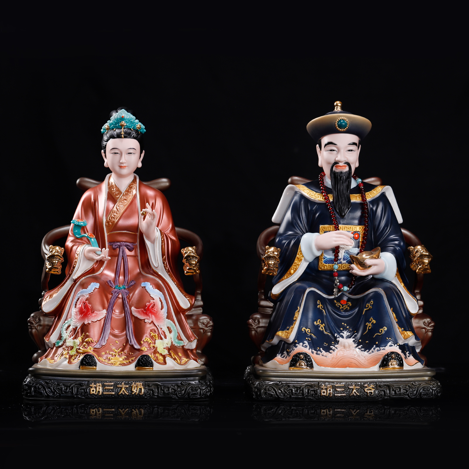 瓷之印胡三太爷太奶陶瓷神像供奉家用摆件彩绘纯手工黄三太爷太奶