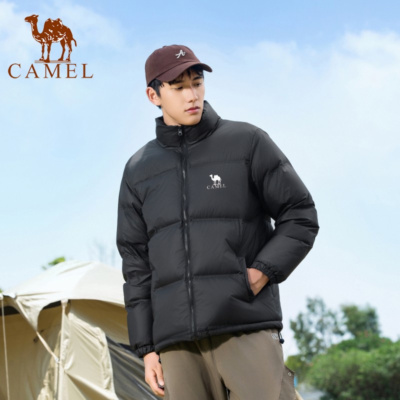 骆驼街火山男士羽绒服轻薄时尚立领国标50绒黑色白鸭绒外套男女款