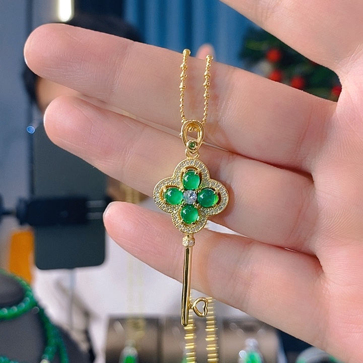 玛瑙/玉髓项链银S925镀金镶嵌