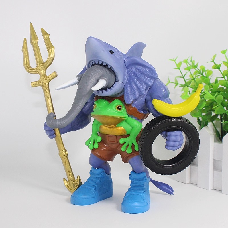 升级版海王鲨鱼融合怪手办玩具轮胎香蕉青蛙合体外国AI山海经公仔