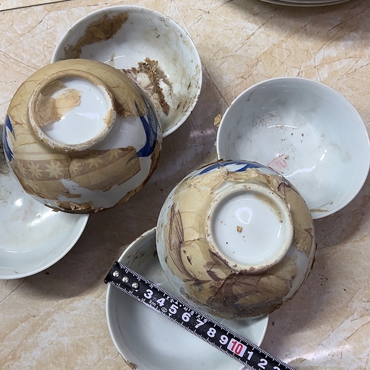 陶摆件6个11.5厘米青花鱼纹碗