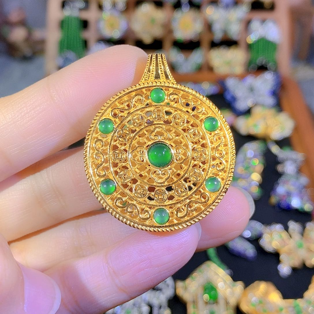 吊坠(不含链)银S925镶嵌翡翠