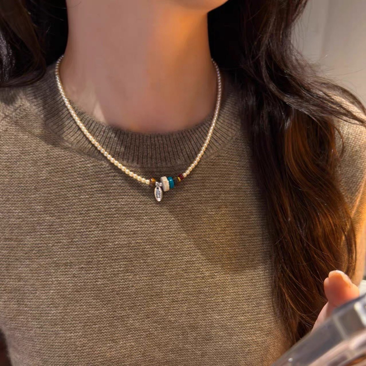 合金吊坠 十里间【一点咖啡豆】新中式串珠项链简约百搭珍珠锁骨链