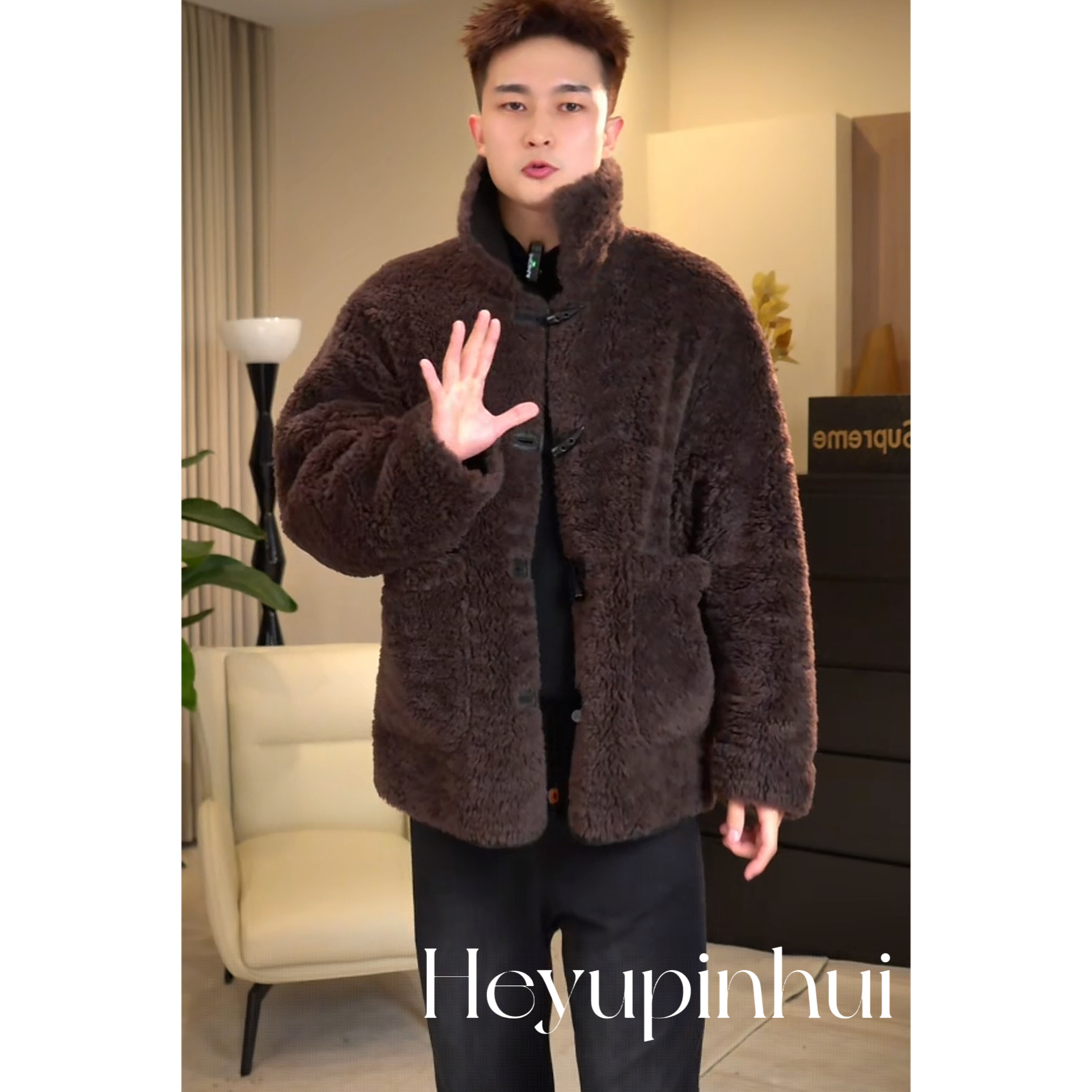 和与品汇100%羊毛男士秋冬两面穿保暖牛角扣羊毛外套时尚休闲