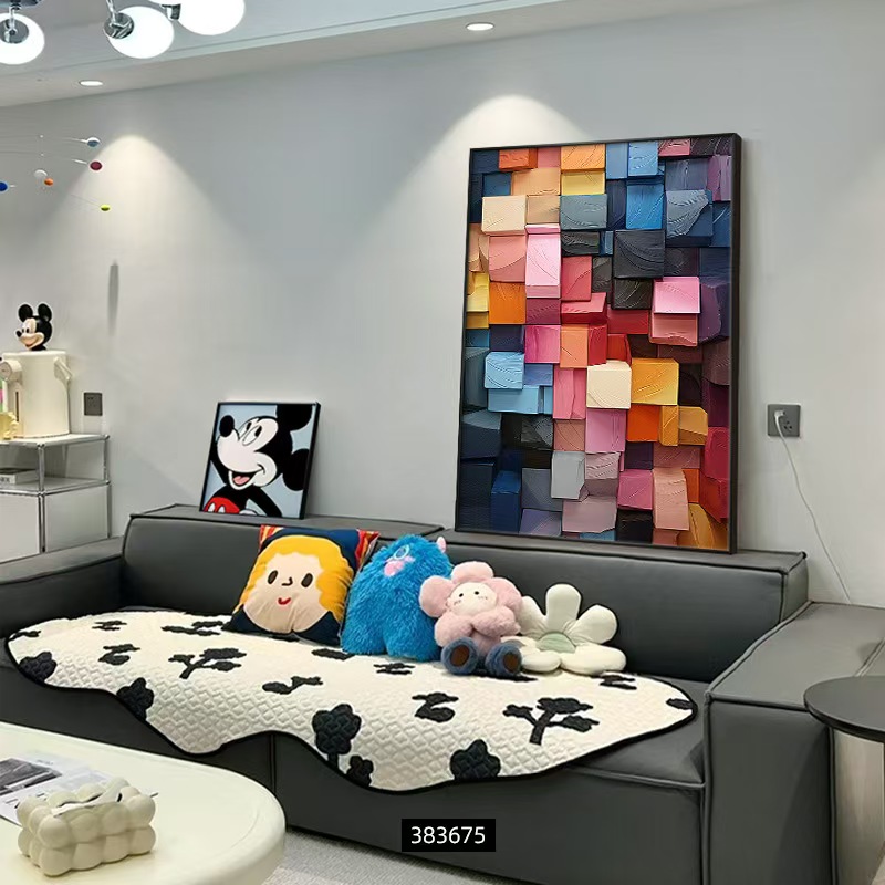 抽象几何客厅装饰画油画沙发背景墙挂画玄关墙高级感肌理色块壁画