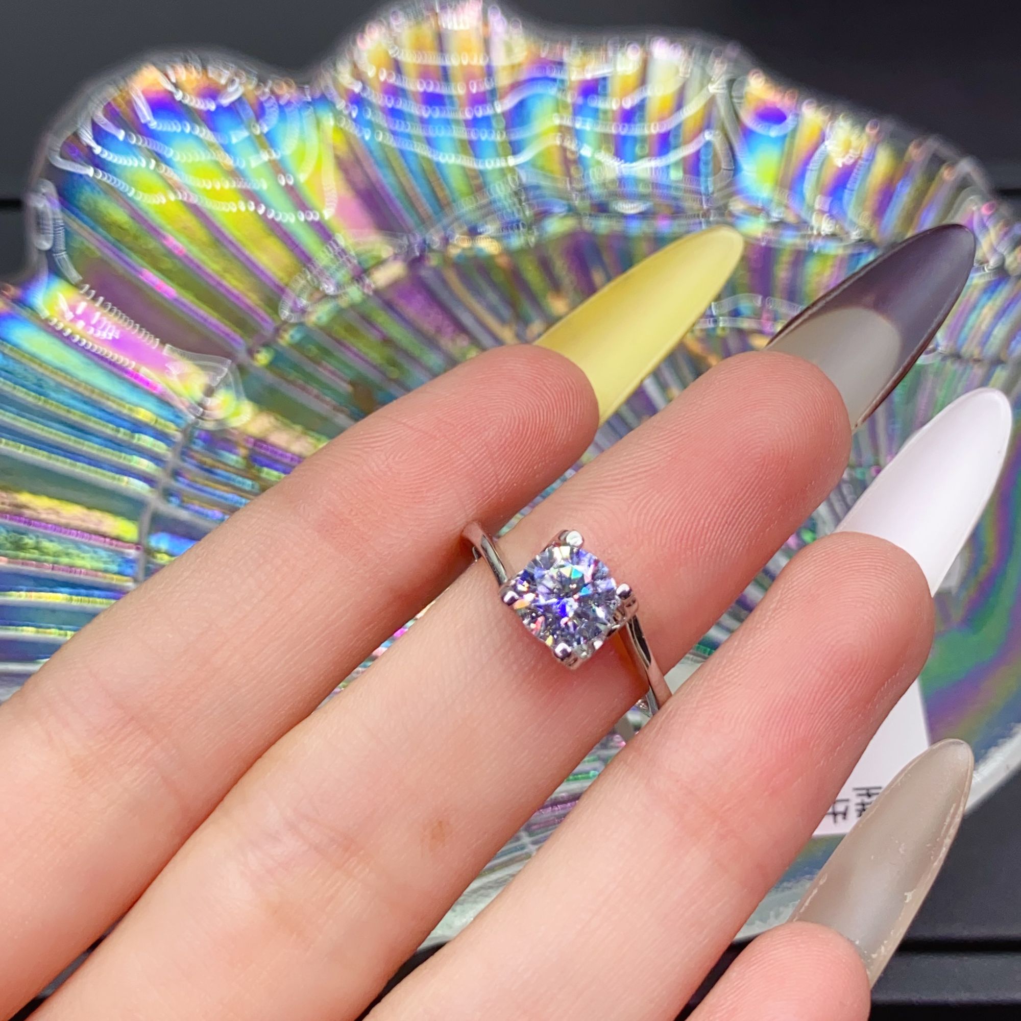 925银莫桑石戒指 银制品【扭壁牛头】1克拉D色莫桑戒时尚银戒指气质