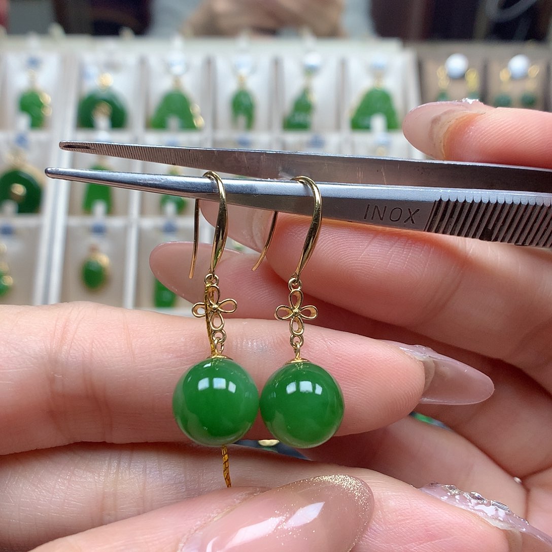 和田玉耳饰18K金镶嵌10