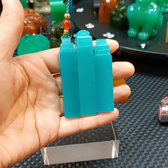 寿山石印石天空蓝一组三方
