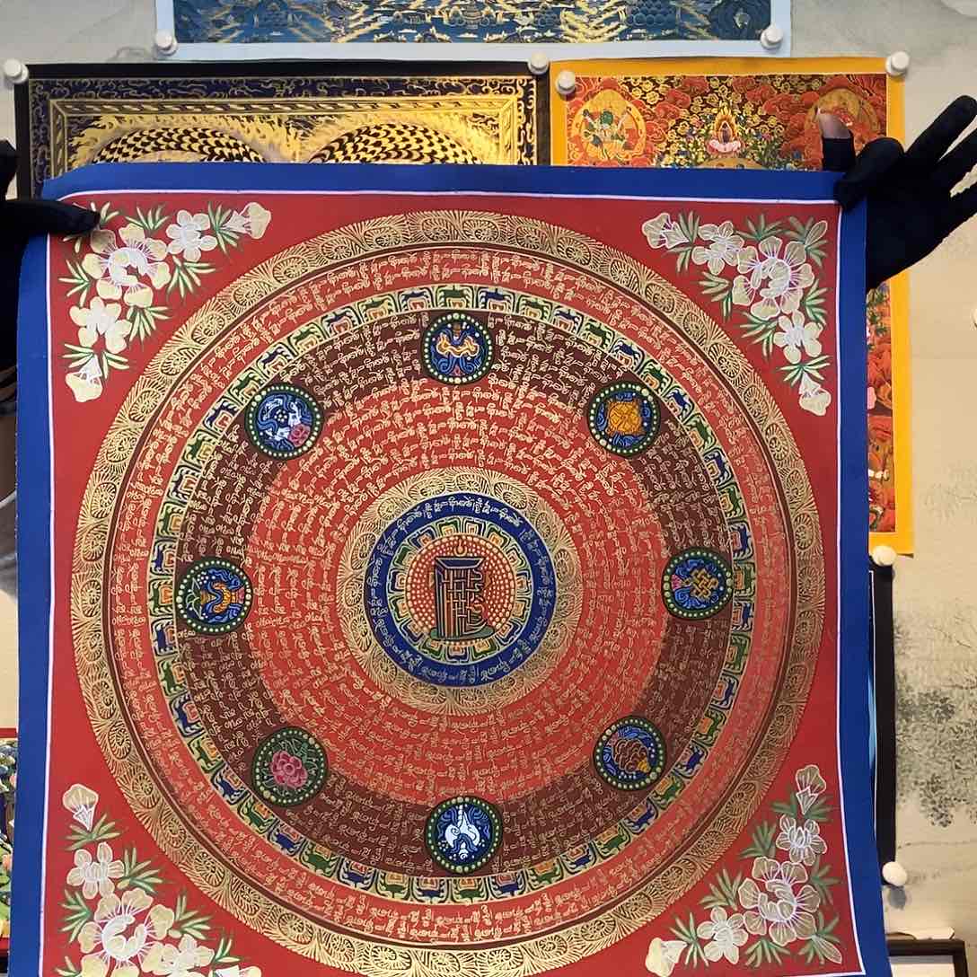 卷轴画纯手绘六字真言唐卡50厘米左右