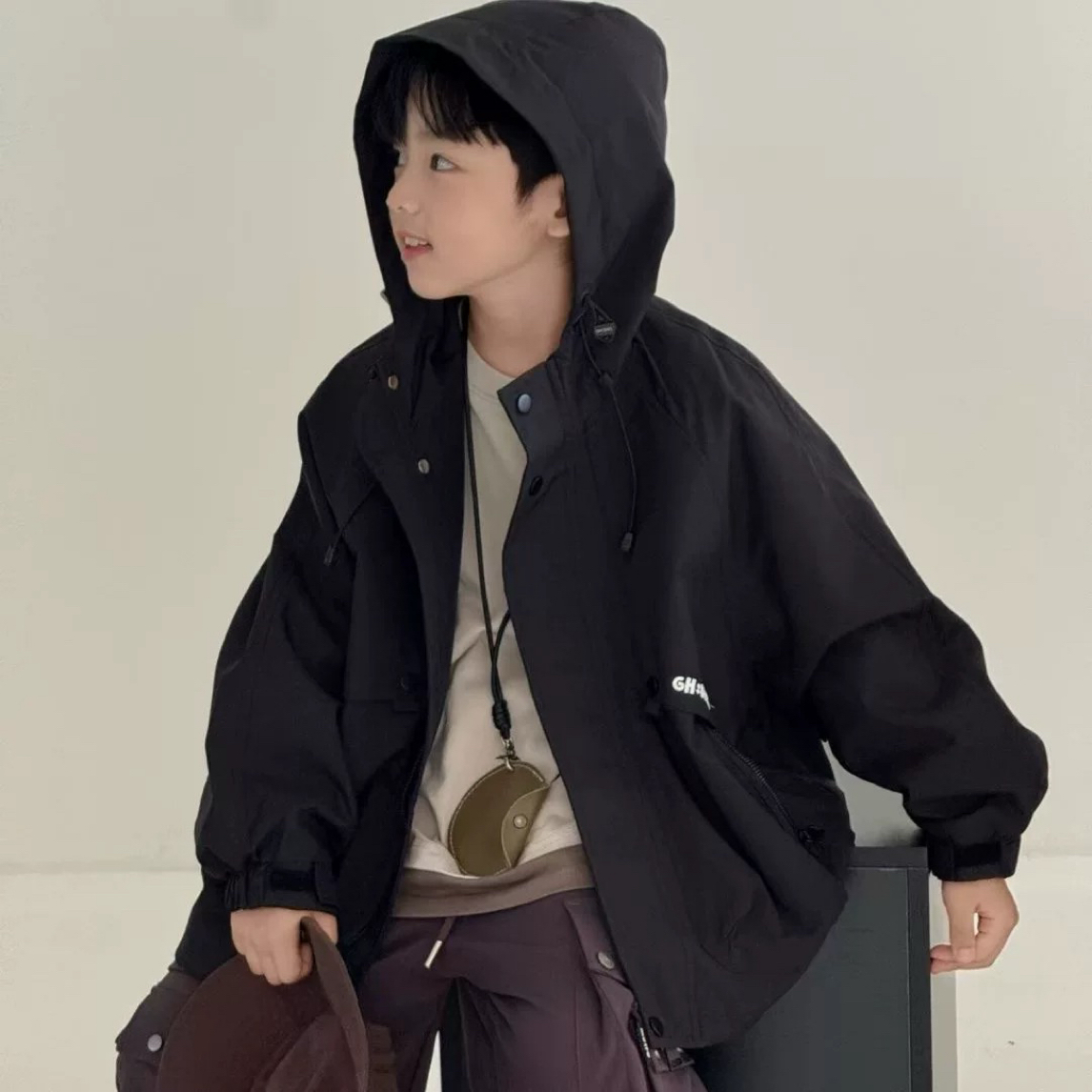 2025秋季新款男女童连帽户外冲锋中大童外套