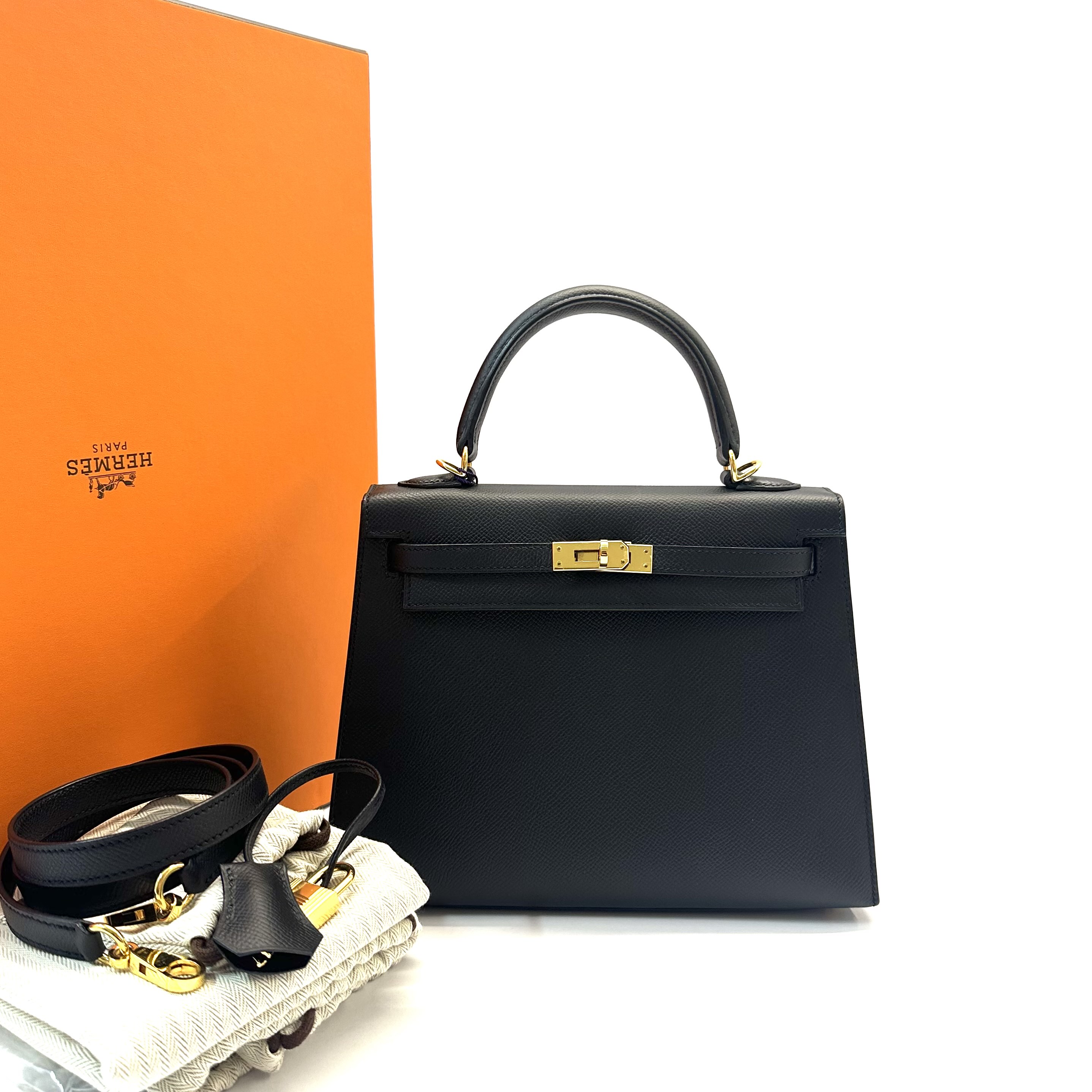99新 Hermes/爱马仕  kelly25 黑金凯莉包/手提单肩包 A刻