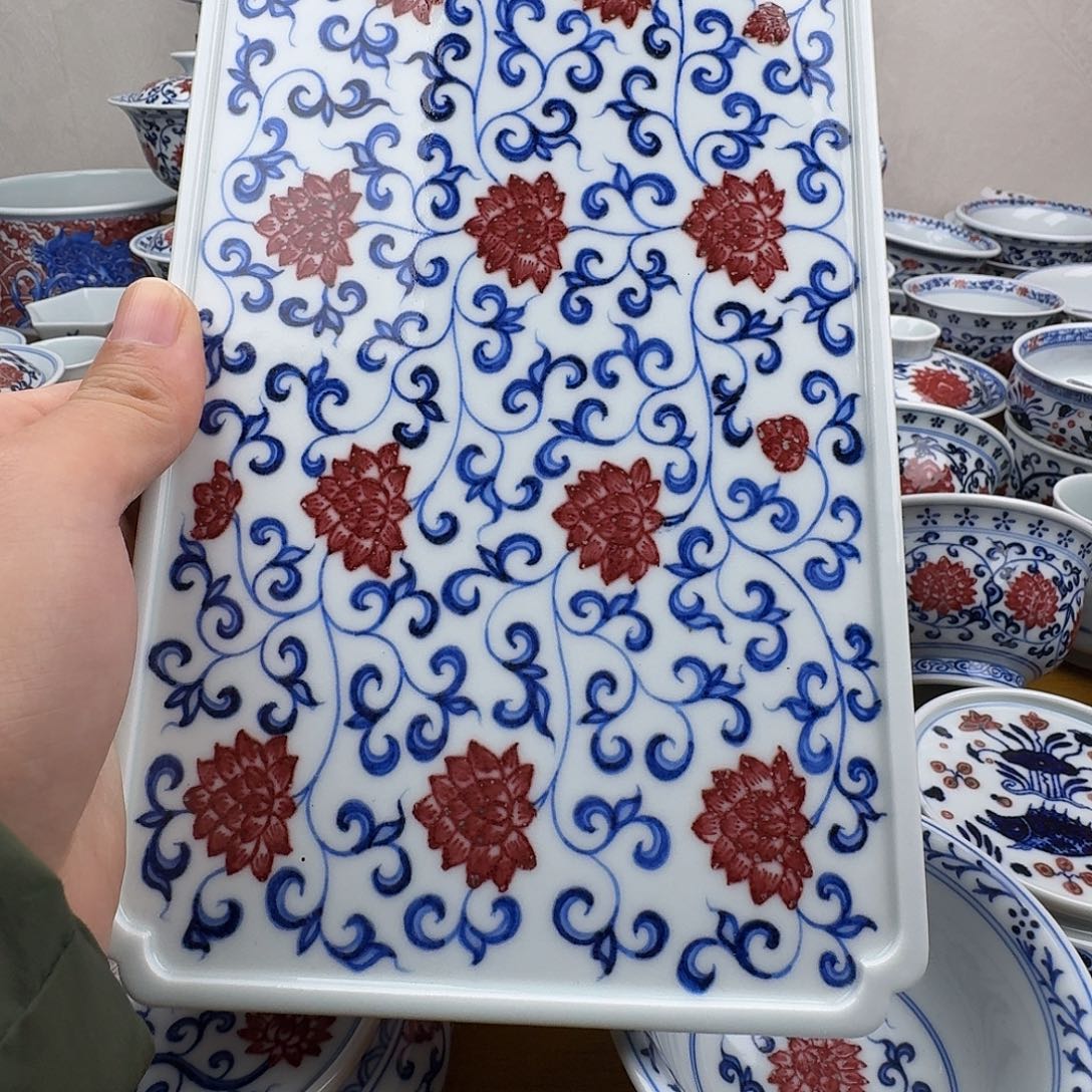 当代青花釉里红茶盘