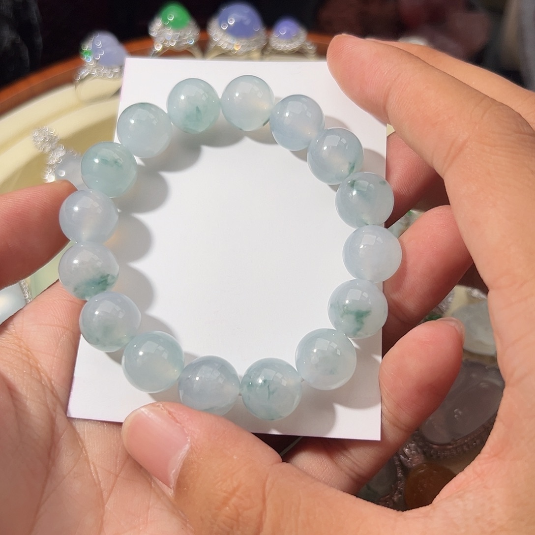 翡翠未镶嵌手链冰飘花翡翠珠串