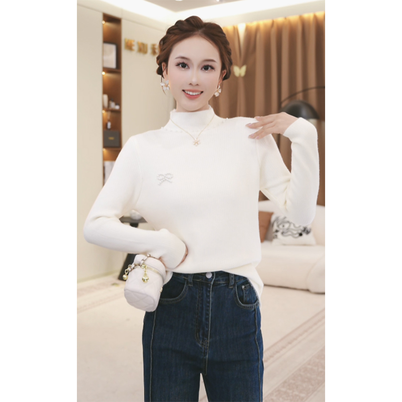 法式条纹甜美半高领长袖针织衫女2025冬款设计感小众上衣TU31457