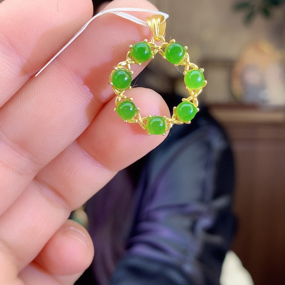 吊坠(不含链)银S925镶嵌和田玉（碧玉）吊坠