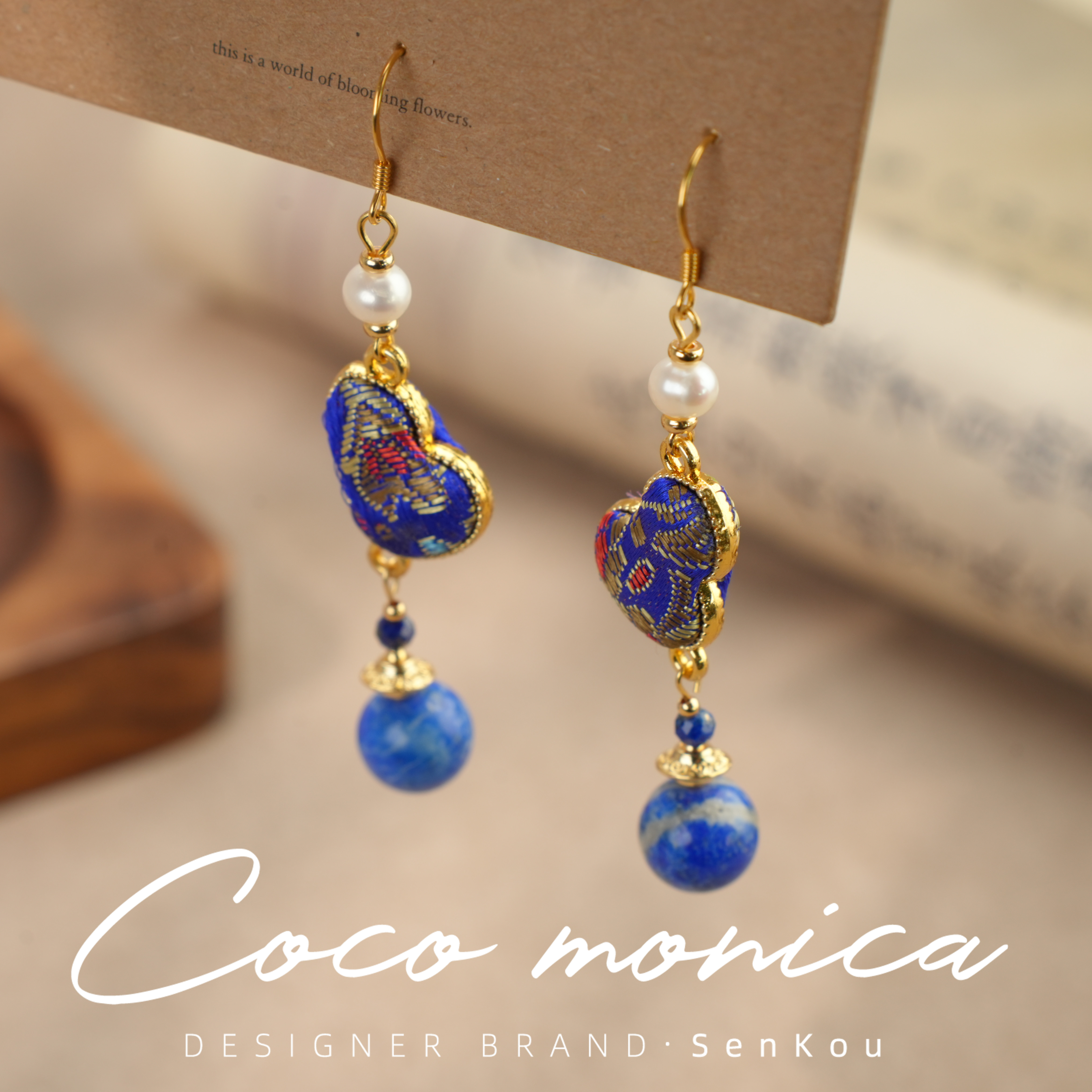 coco monica玲珑锻专属宋锦葫芦耳925银针珍珠气质耳饰AS561