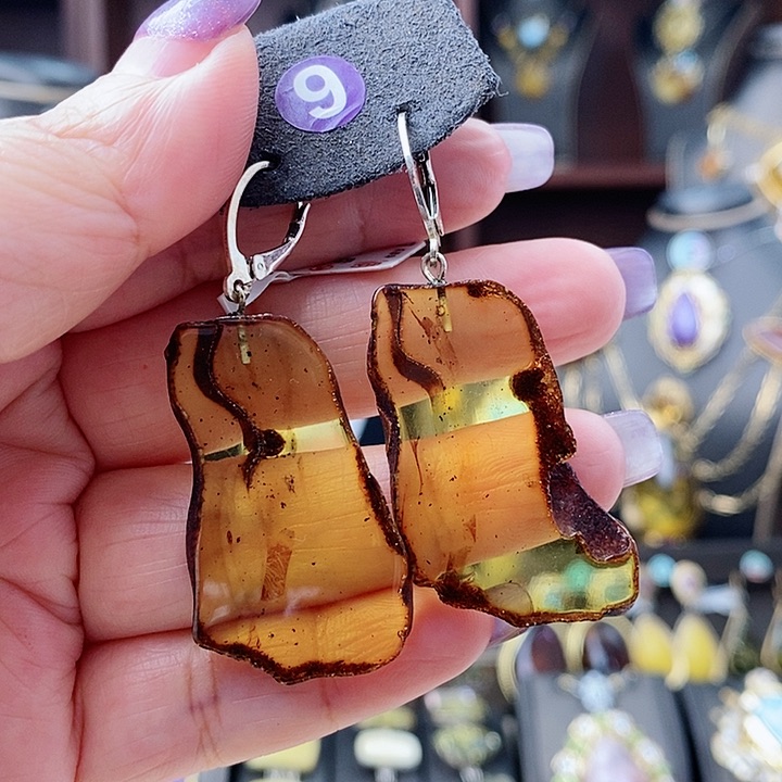 琥珀耳饰未镶嵌耳环