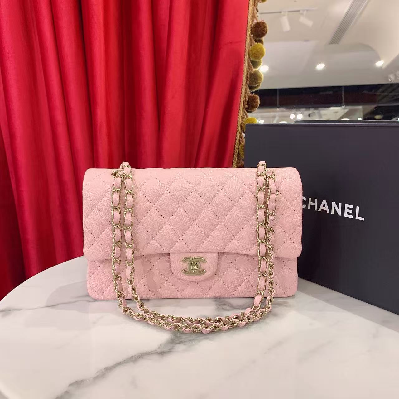 95新 Chanel/香奈儿 GGS中号樱花粉荔枝牛皮芯片款22年73568182
