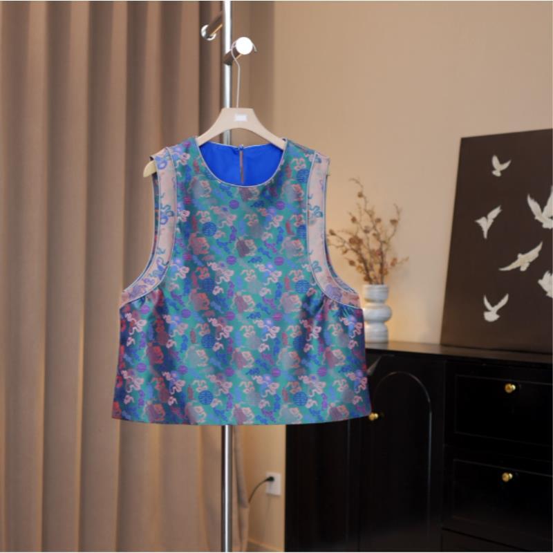 【如意】新中式圆领马甲新款国风气质娃娃衫复古宽松无袖上衣