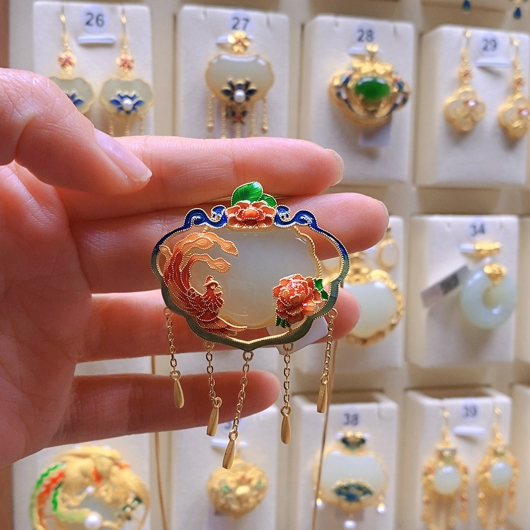 和田玉颈饰银S925镶嵌