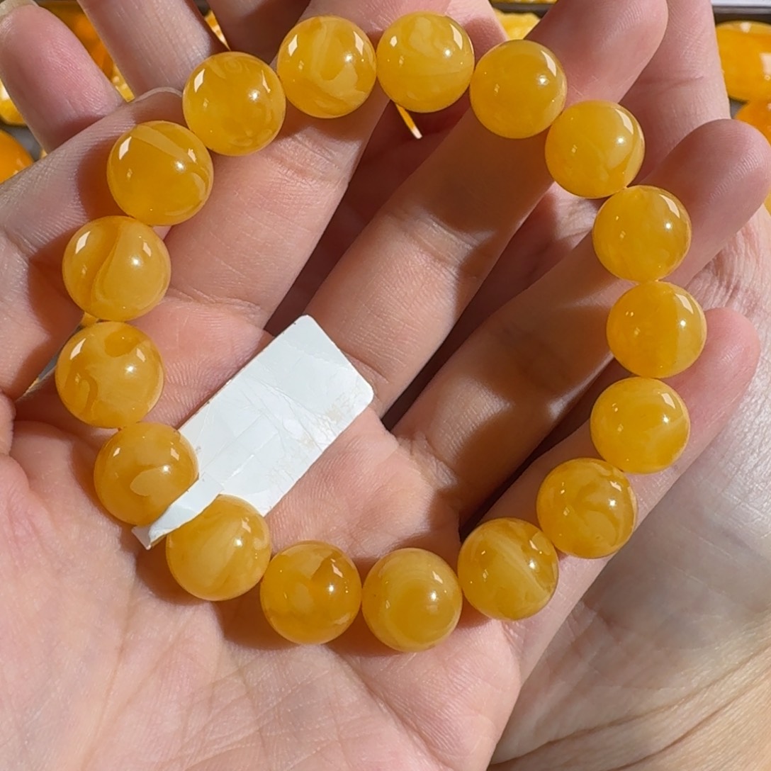 蜜蜡毛衣链未镶嵌白**檬