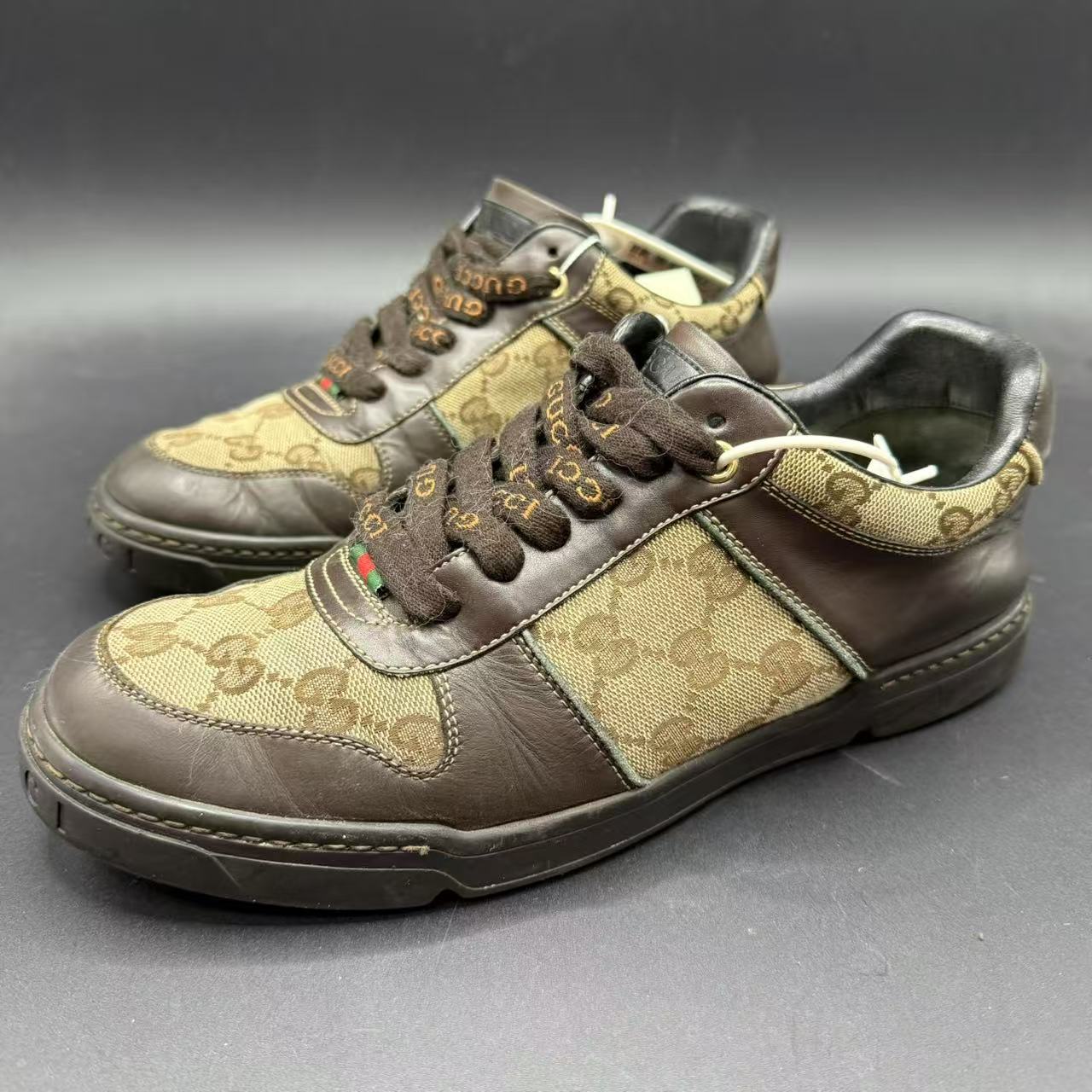 95新 GUCCI/古驰 【聚星好物】男士棕色老花休闲板鞋39.5码 b115d