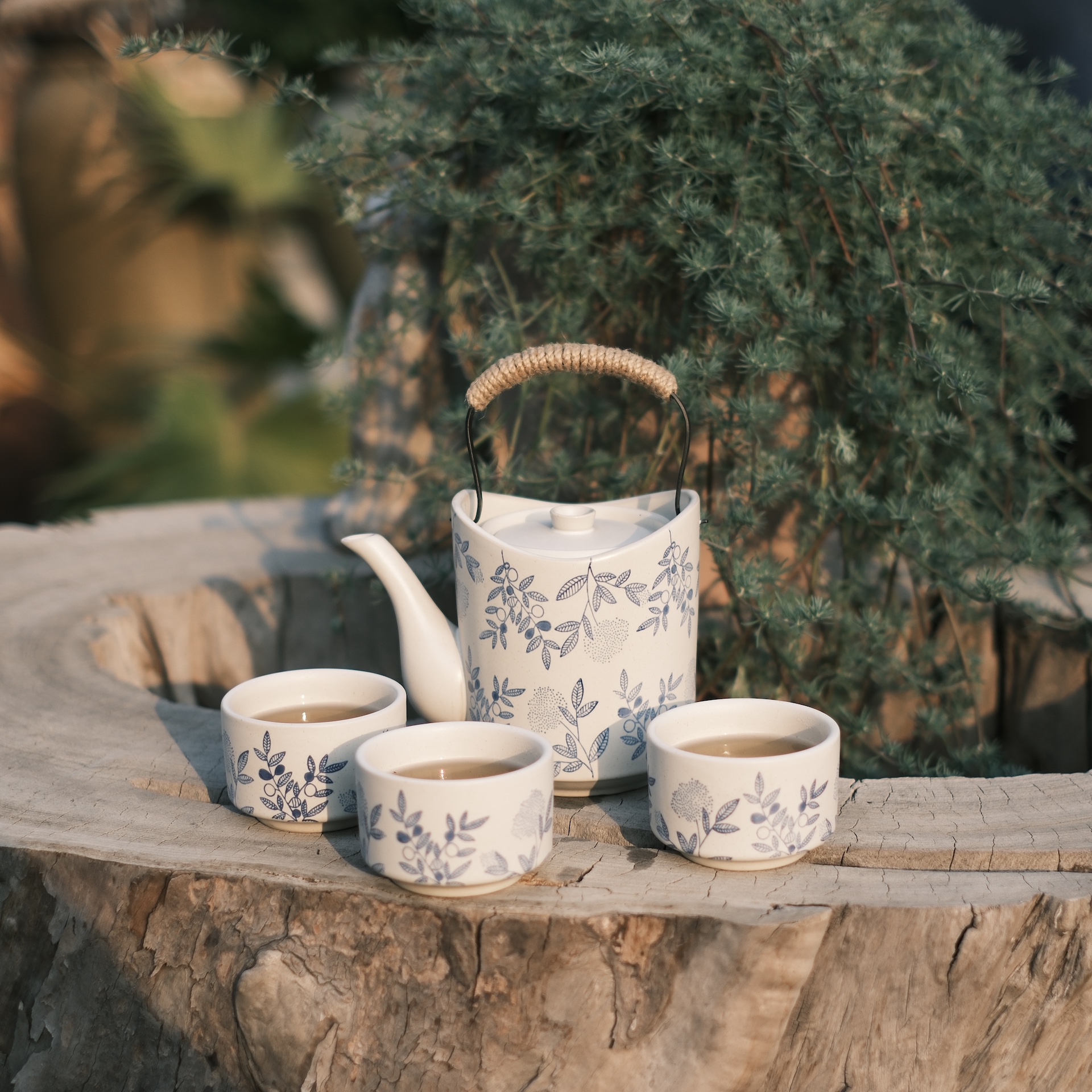 日式手绘提梁壶带茶杯复古粗陶茶具过滤商用餐厅泡茶水壶大容量