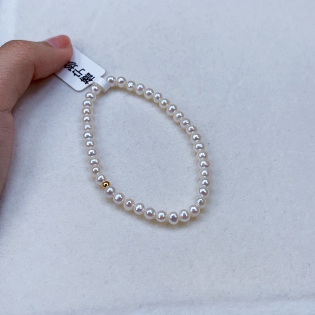 银S925镶嵌手绳淡水珍珠4-5天然淡水珍珠手串