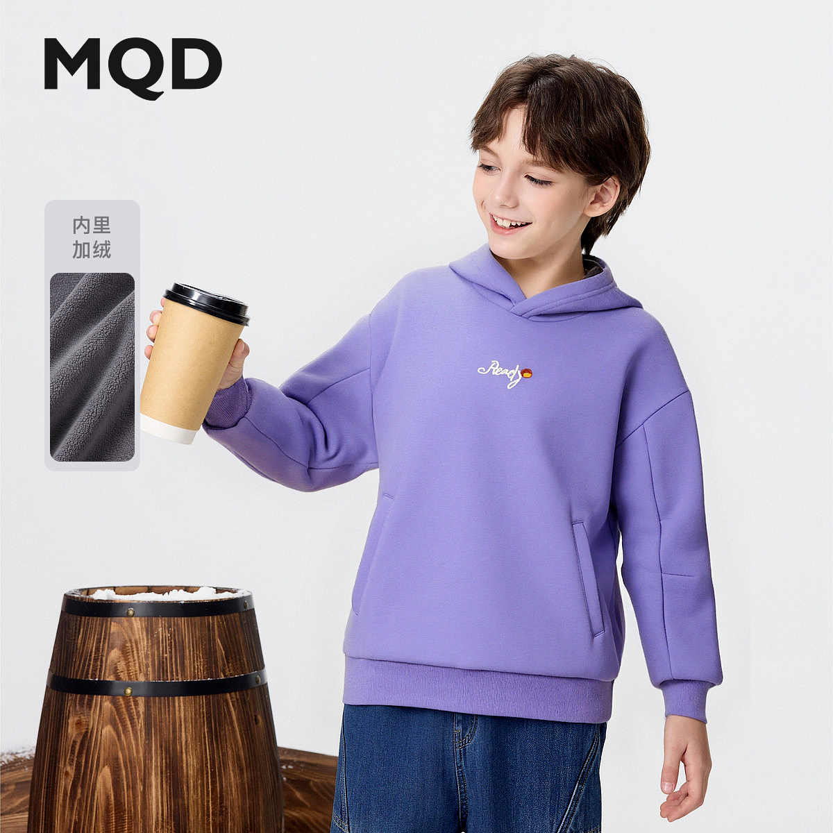 【加绒】MQD男童25冬新款街潮学院卡通保暖女童连帽卫衣9654W0655